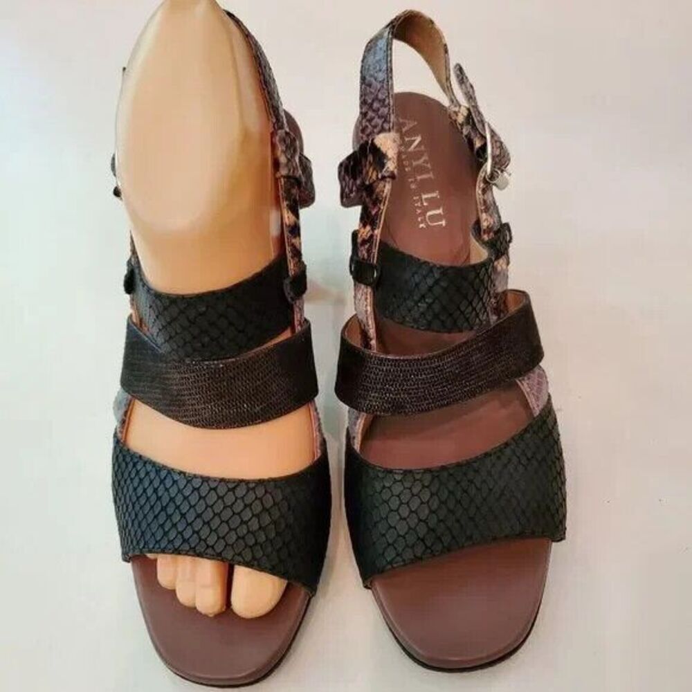 LN! Anyi Lu Python Heel Sandals womens size 36.5 / 6 Mixed Animal Print textures - Picture 3 of 5